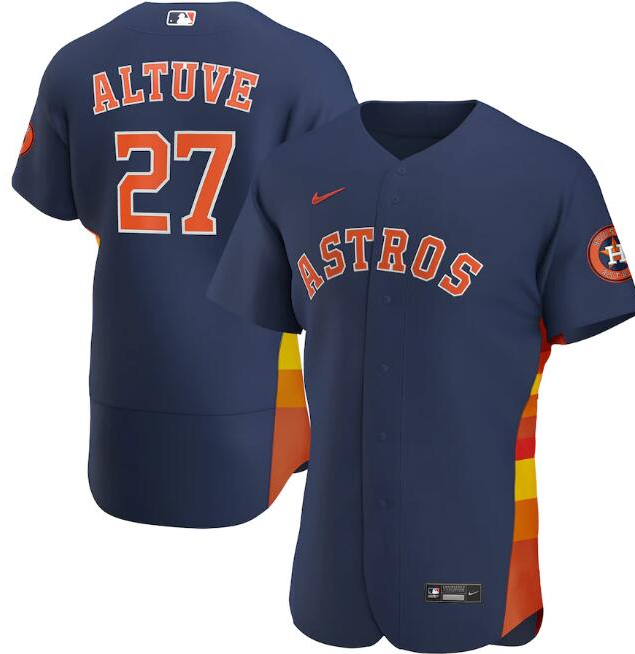 Men's Houston Astros #27 Jose Altuve Navy Flex Base Stitched Jersey